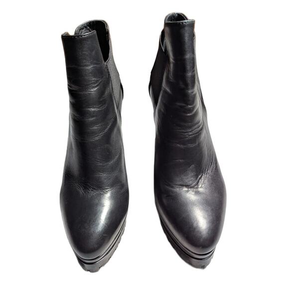 Allsaints Sarris Black Leather Pointed Toe Block Heel Chelsea Ankle Boots 39 8.5 - Picture 2 of 7